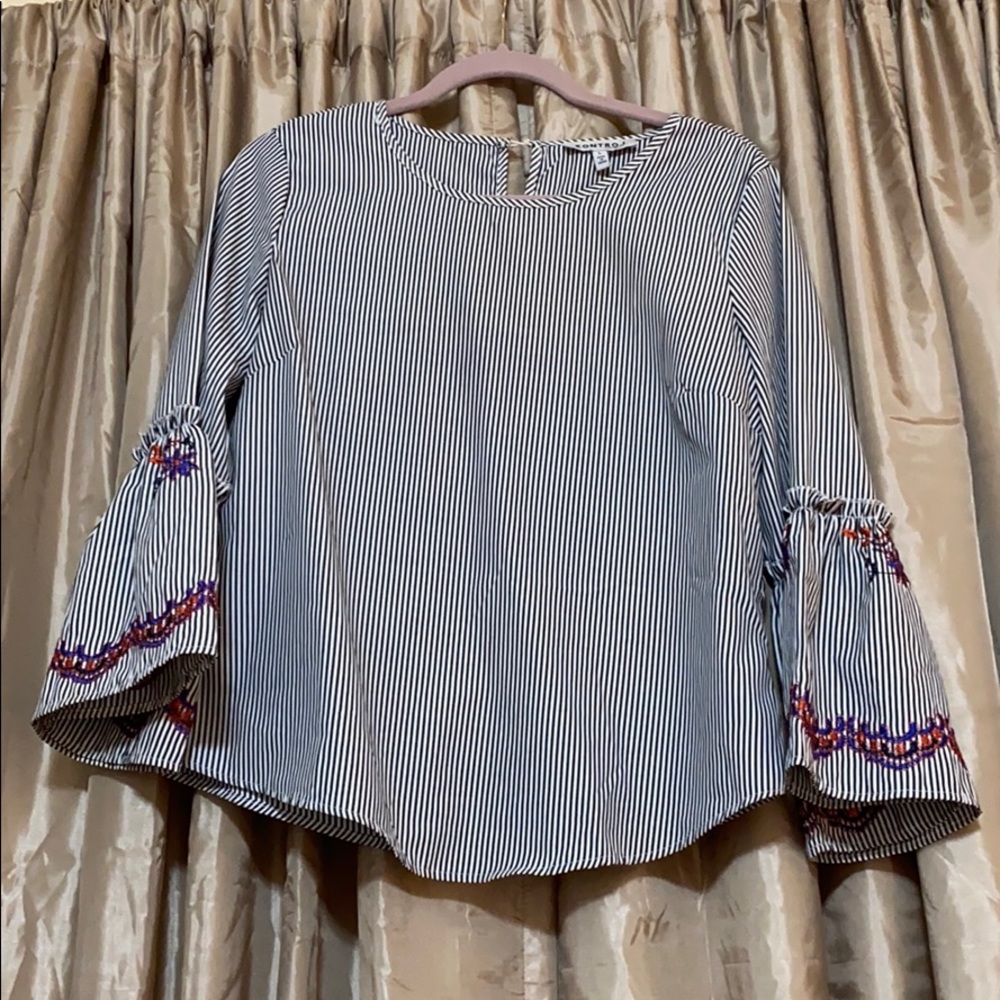 Black and white striped flared sleeve top
